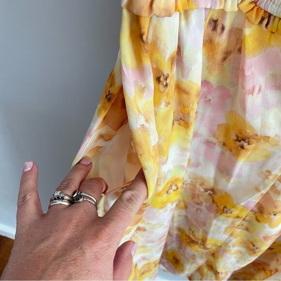 For Love & Lemons | Womens Zinna Midi Dress Lemonade Yellow Floral Smocked Small - Picture 9 of 12